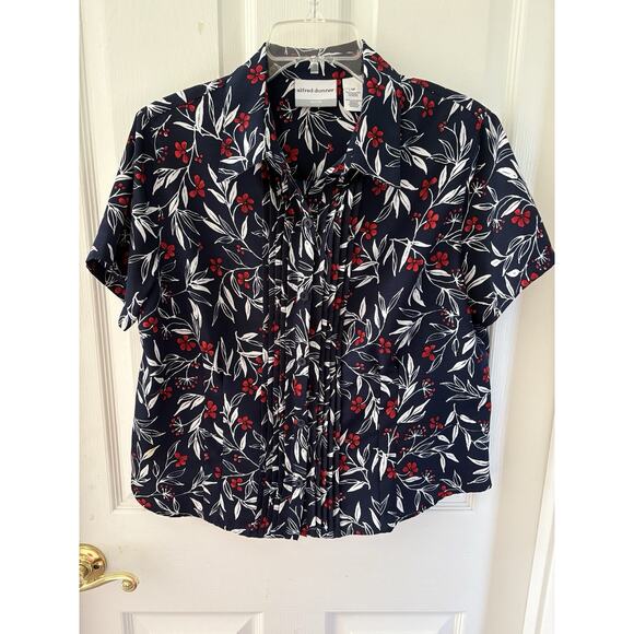 Alfred Dunner Women’s Sz 12P Dark Blue, Red, White Print Short Sleeve Blouse - Picture 8 of 13